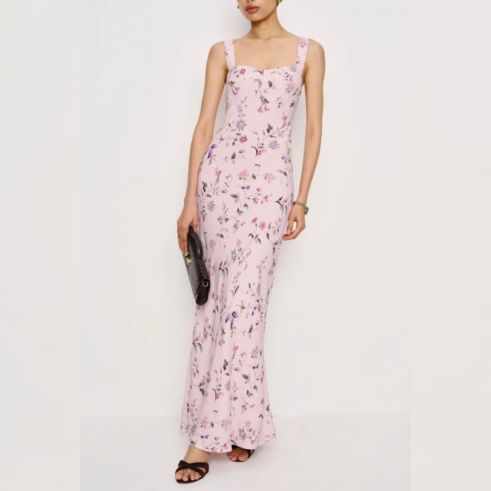 Reformation Pink Floral Square-Neck Maxi